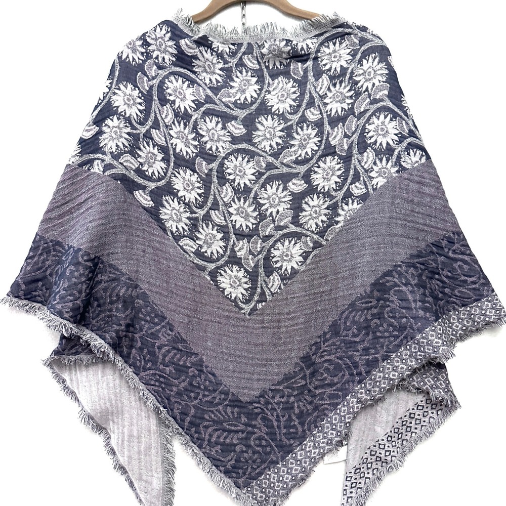 Pure J. Jill Floral Gauze Cotton Jacquard Fringe Shawl Triangle Scarf Textured